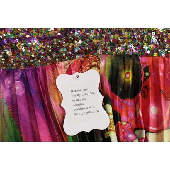 Beaded phsychedelic Full Sweep Gown sz 8 Tall Cinderella Mardi Gras Formal Prom - Picture 15 of 15